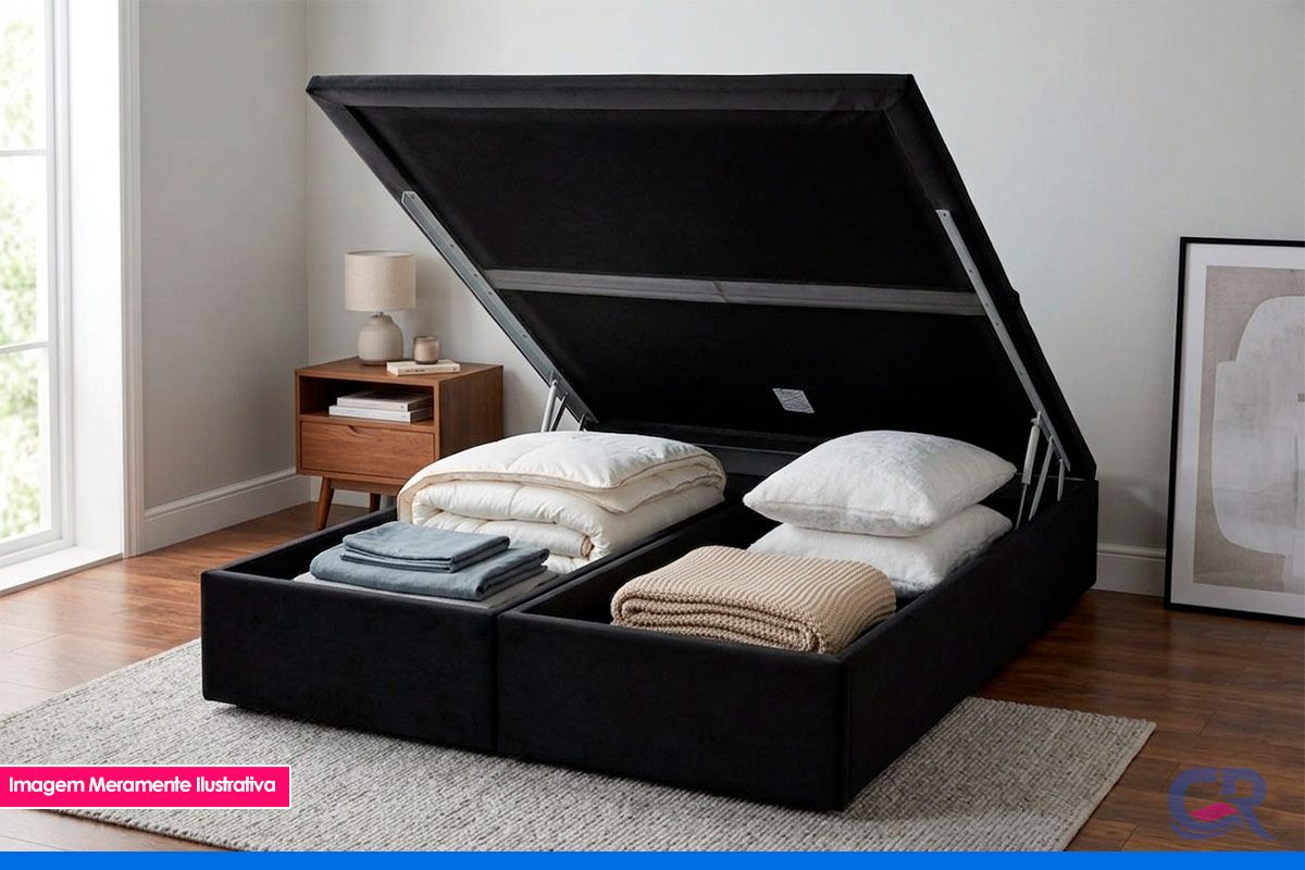 Cama Box Baú Ortobom Light Physical Suede Black Cama Box Baú Ortobom Light Physical Suede Black