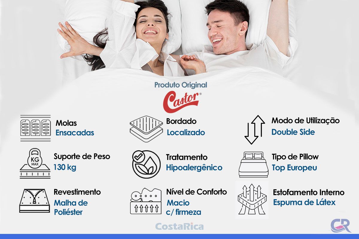 Colchão Molas Ensacadas Castor Látex Grand Plush
