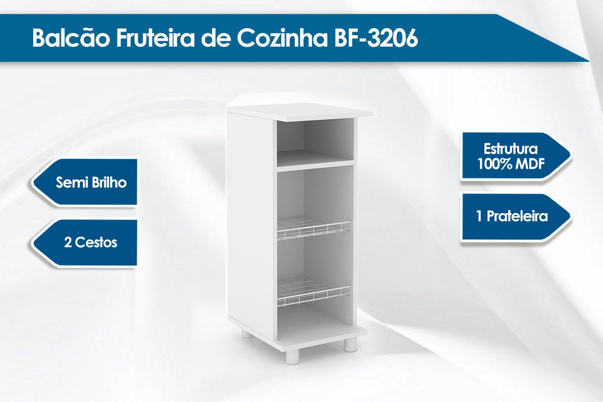 Balcão Fruteira Cozinha Tecno Mobili BF-3206 c/2 Cestos 31cm