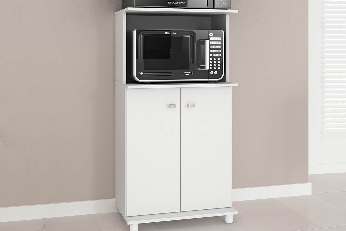 Balcão Multiuso Cozinha Tecno Mobili BL3307 c/2 Portas e Nicho p/ Microondas 60cmBranco