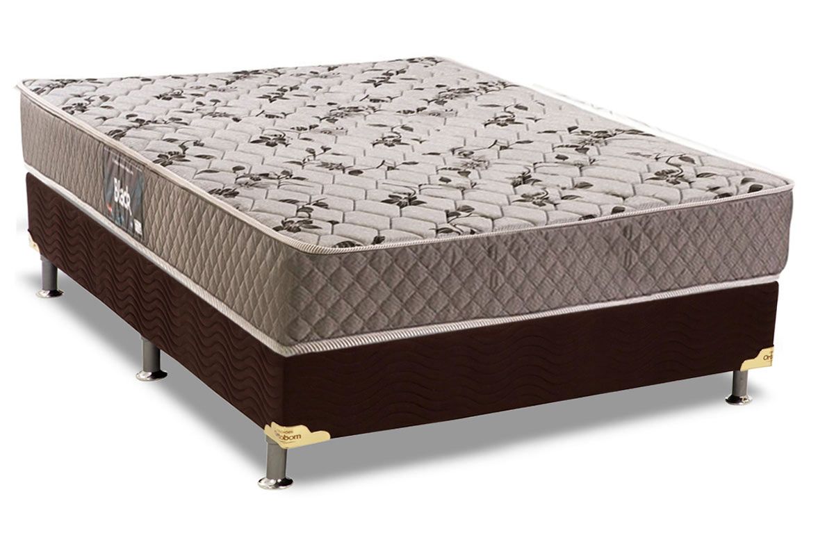 Conjunto Cama Box - Colchão Herval de Espuma D45 Black + Cama Box Universal Nobuck Rosolare Café