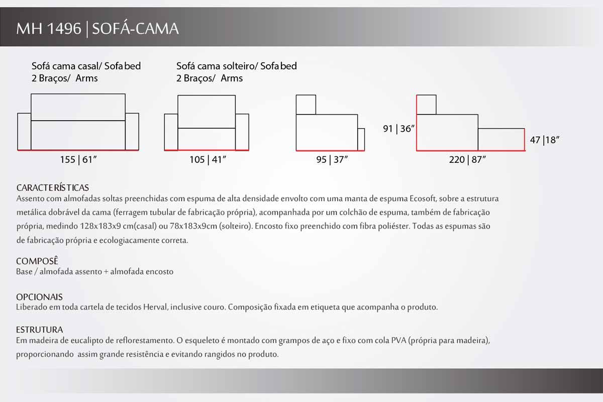 Sofá Cama Casal MH1496 Idea Herval Sofá Cama Casal MH1496 Idea Herval