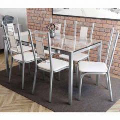 Sala Jantar Mesa Reno c/ Tampo de Vidro 150x80cm e 6 Cadeiras Florença - Kappesberg