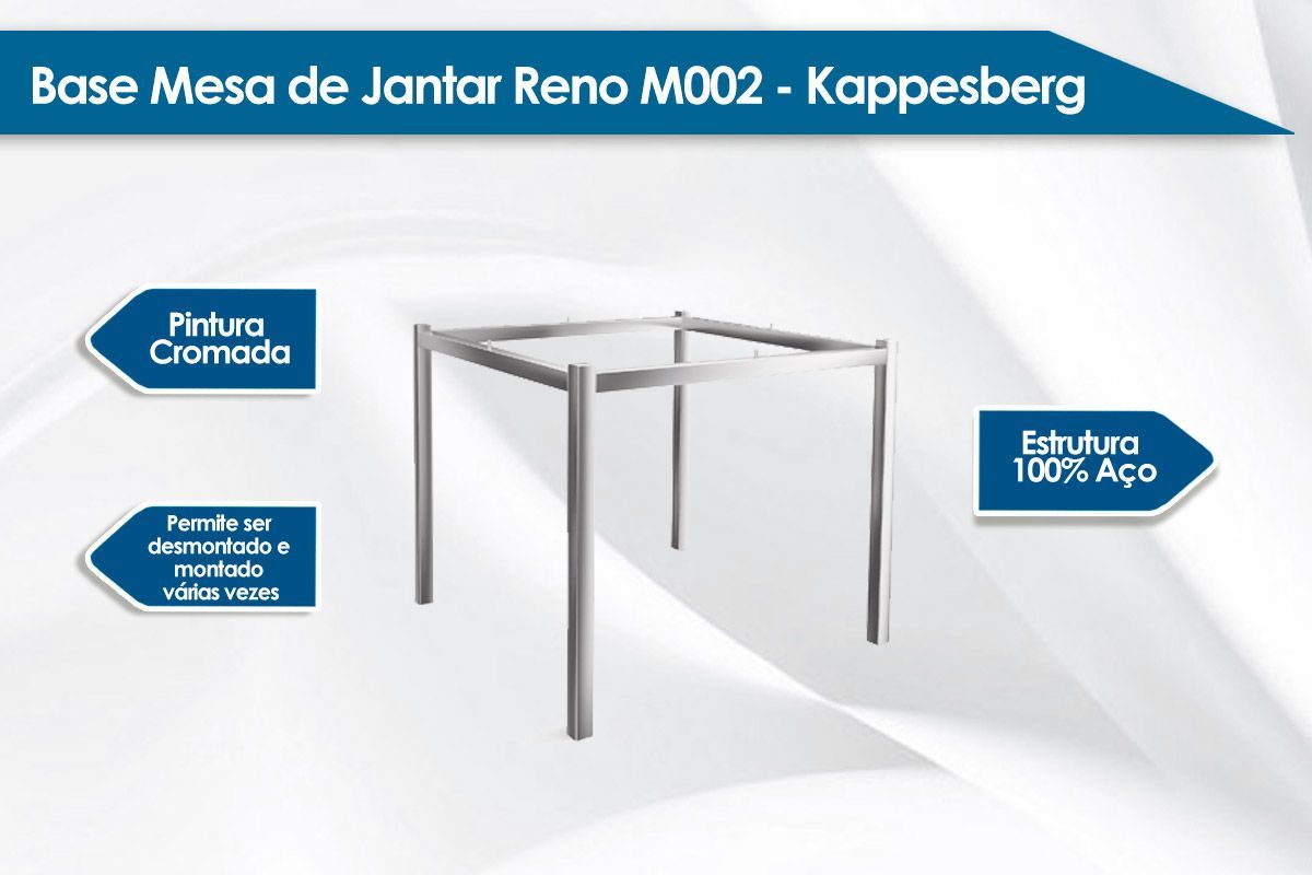 Sala de Jantar Completa Reno c/ Tampo de Vidro 90x90cm e 4 Cadeiras Portugal - Kappesberg