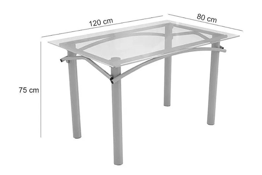 Sala de Jantar Completa Elba Aço c/ Tampo de Vidro 120x80cm e 6 Cadeiras Portugal - Kappesberg