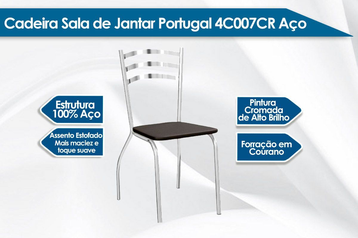 Sala de Jantar Completa Elba Aço c/ Tampo de Vidro 120x80cm e 6 Cadeiras Portugal - Kappesberg