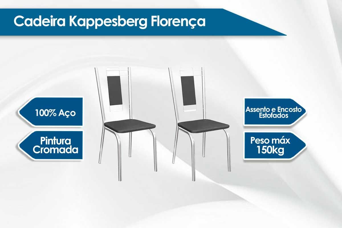 Sala Jantar Mesa Reno c/ Tampo de Vidro 90x90cm e 4 Cadeiras Florença - Kappesberg