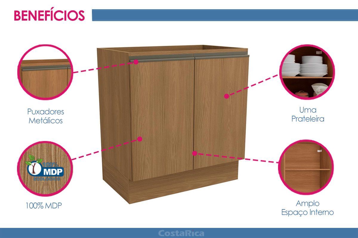 Balcão Cozinha Kappesberg Maxxi G744 c/2 Portas s/Tampo 80cm Balcão Cozinha Kappesberg Maxxi G744 c/2 Portas s/Tampo 80cm