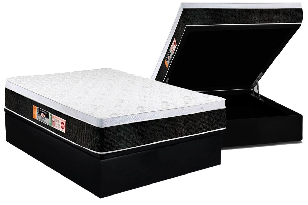 Cama Box Baú CRC +Colchão D45 Black White Castor