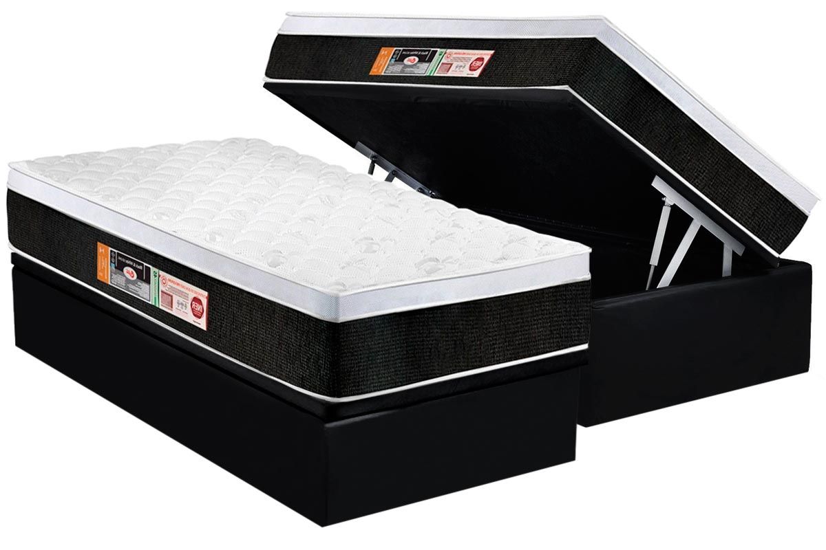 Cama Box Baú CRC +Colchão D45 Black White Castor