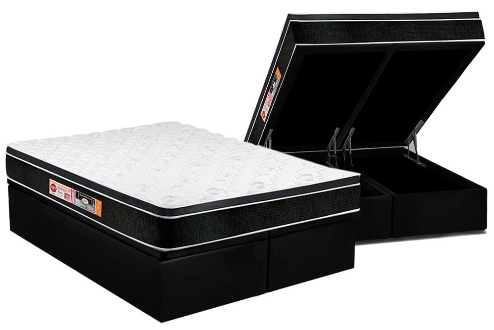 Cama Box Baú CRC +Colchão D33 Black White Castor