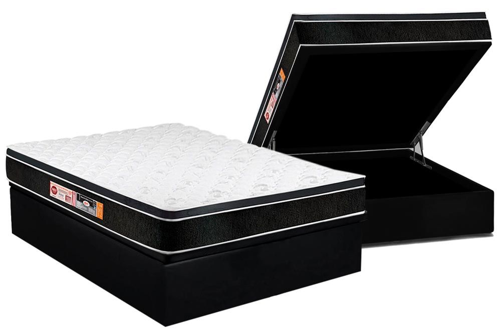Cama Box Baú CRC +Colchão D33 Black White Castor