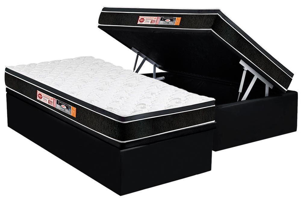Cama Box Baú CRC +Colchão D33 Black White Castor