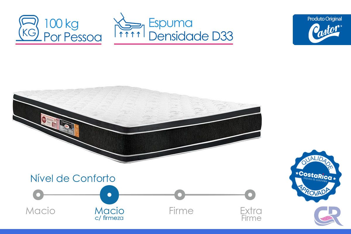 Cama Box Baú CRC +Colchão D33 Black White Castor