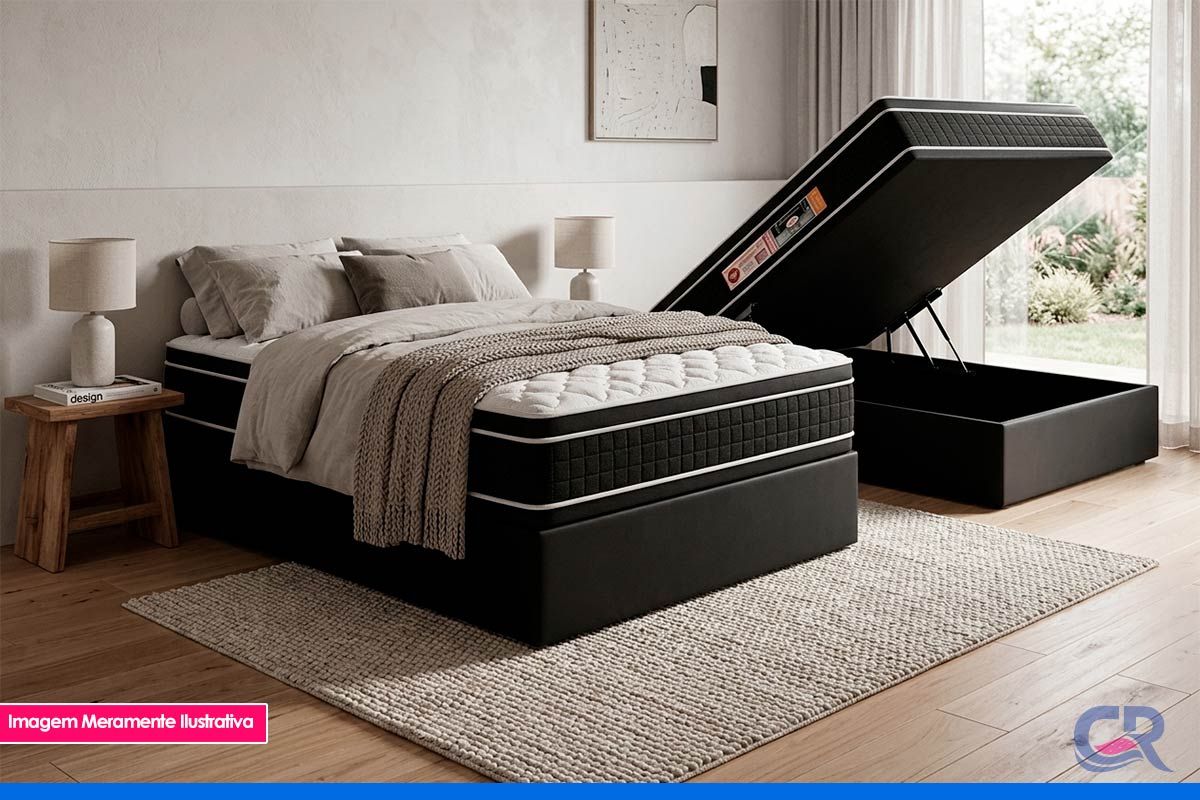 Cama Box Baú CRC +Colchão D33 Black White Castor
