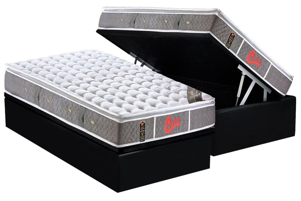Cama Box Baú CRC +Colchão Molas Light Stress Castor