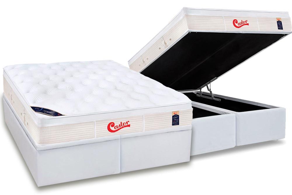 Cama Box Baú CRC +Colchão Molas Vitagel Castor