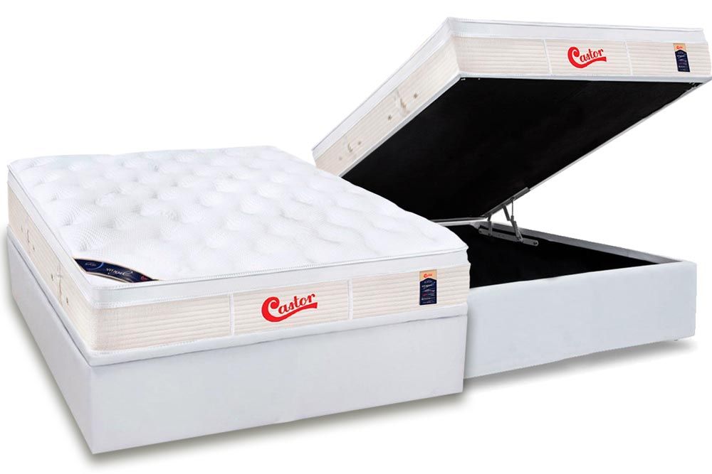 Cama Box Baú CRC +Colchão Molas Vitagel Castor