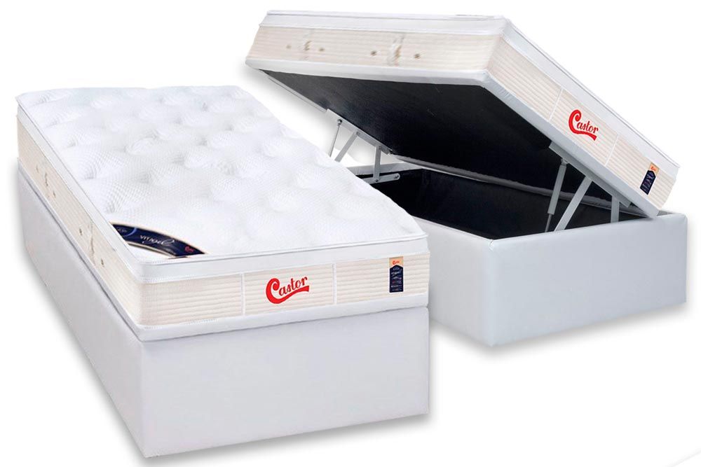 Cama Box Baú CRC +Colchão Molas Vitagel Castor