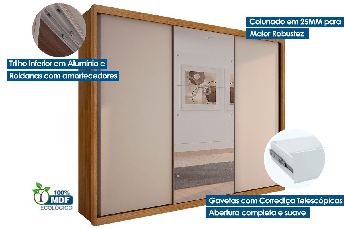Guarda Roupa Casal 3 Portas Correr c/Espelho Paradizzo/Palazzo N. Horizonte Guarda Roupa Casal 3 Portas Correr c/Espelho Paradizzo/Palazzo N. Horizonte