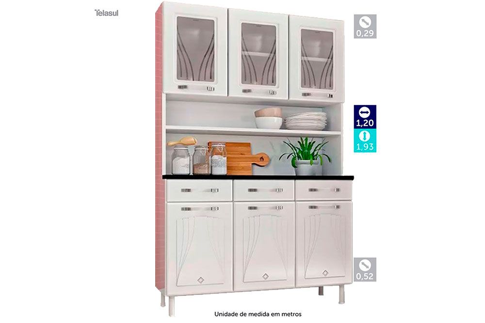 Cozinha Compacta Telasul Kit Star New Aço c/6 Portas e 3 Gavetas 120cm