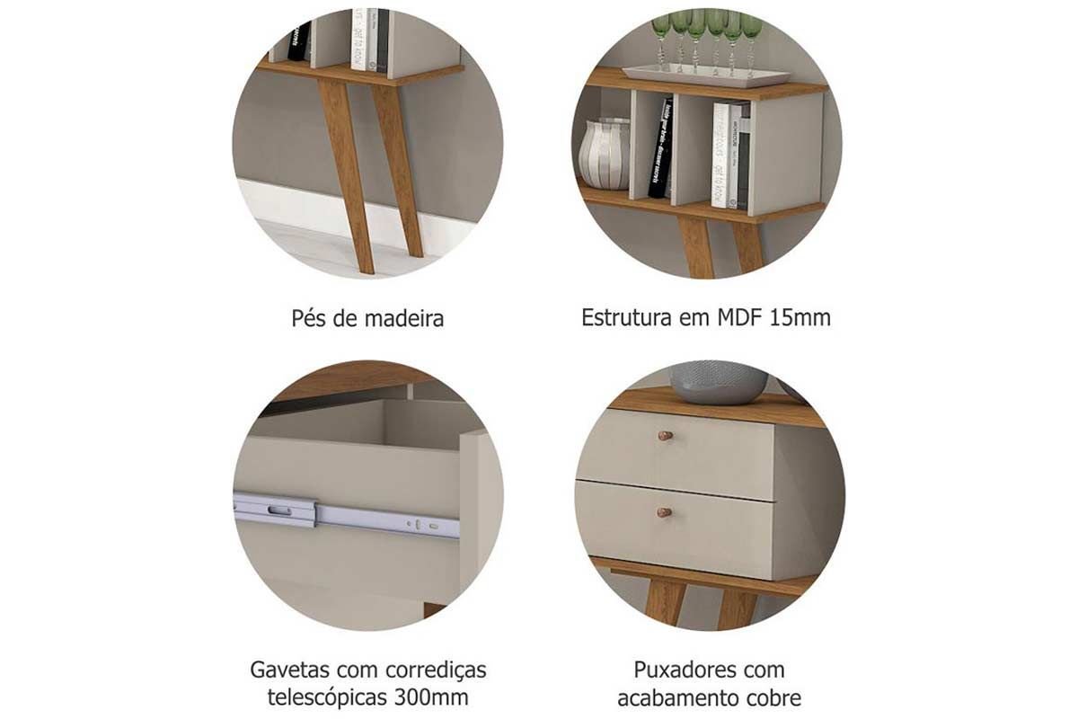 Aparador de Sala Jantar Elis c/2 Gavetas e 3 Nichos Cimol Aparador de Sala Jantar Elis c/2 Gavetas e 3 Nichos Cimol