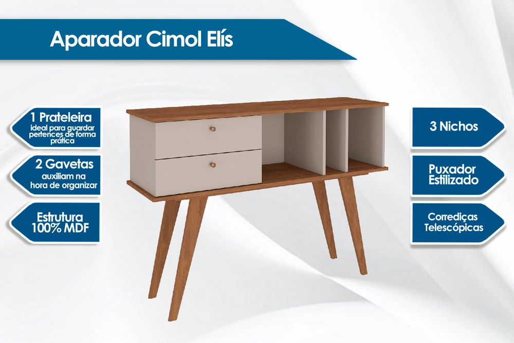 Aparador de Sala Jantar Elis c/2 Gavetas e 3 Nichos Cimol Aparador de Sala Jantar Elis c/2 Gavetas e 3 Nichos Cimol