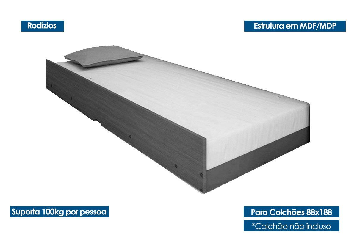 Cama Solteiro Ravena c/2 Gavetas e Auxiliar Conquista