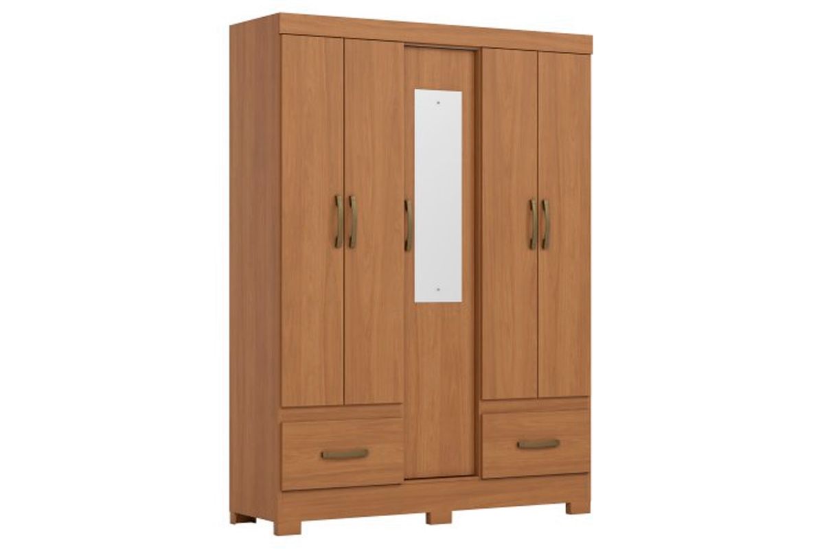 Guarda Roupa Solteiro 5 Portas (1 c/Espelho) e 2 Gavetas c/Pés Briz B60 HennCinamomo Guarda Roupa Solteiro 5 Portas (1 c/Espelho) e 2 Gavetas c/Pés Briz B60 HennCinamomo