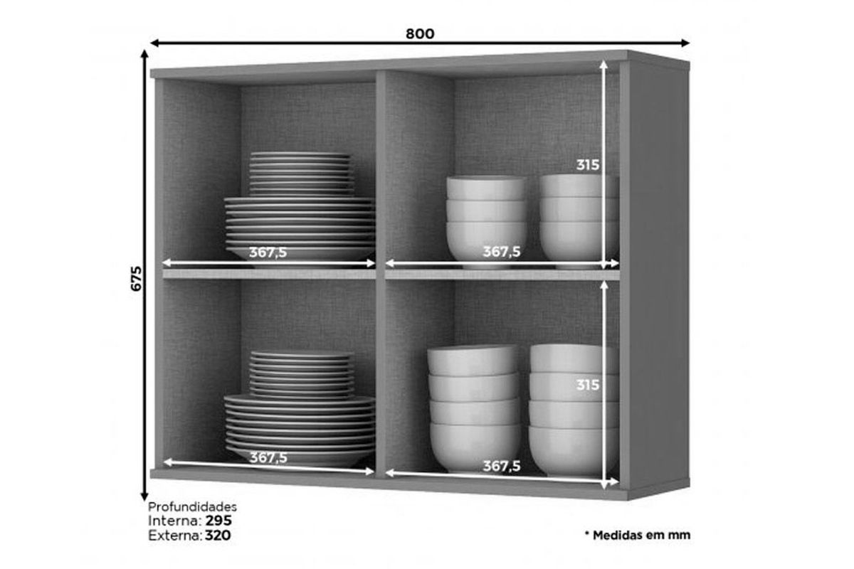 Armário Aéreo Cozinha Henn Connect c/2 Portas c/Vidro 80cm Armário Aéreo Cozinha Henn Connect c/2 Portas c/Vidro 80cm
