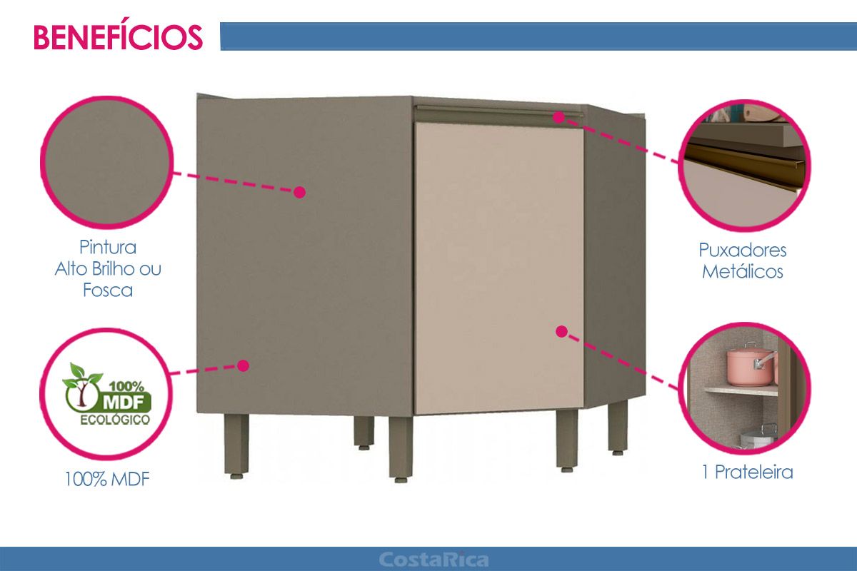 Balcão Cozinha Henn Connect Canto Oblíquo c/1 Porta s/Tampo 79cm Balcão Cozinha Henn Connect Canto Oblíquo c/1 Porta s/Tampo 79cm
