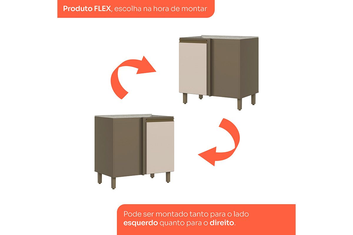 Balcão Cozinha Henn Connect Canto c/1 Porta s/Tampo 84cm