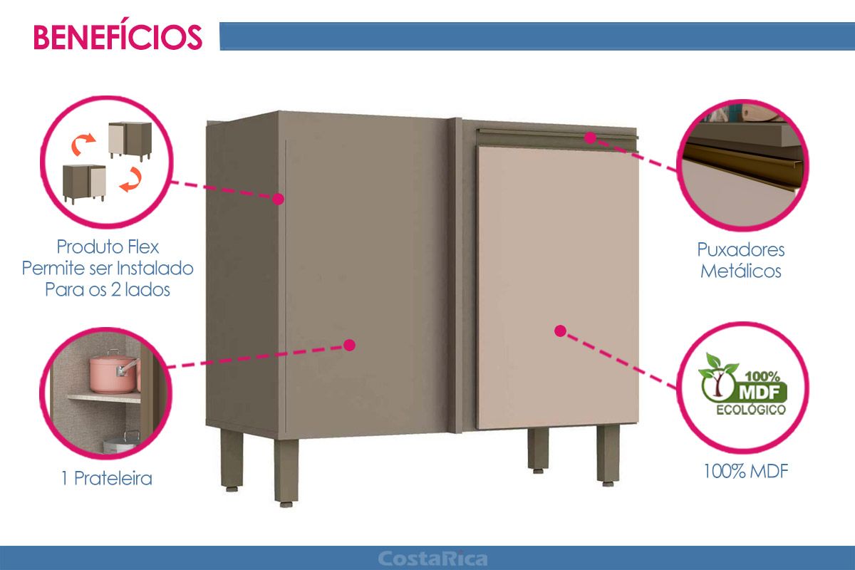 Balcão Cozinha Henn Connect Canto c/1 Porta s/Tampo 84cm