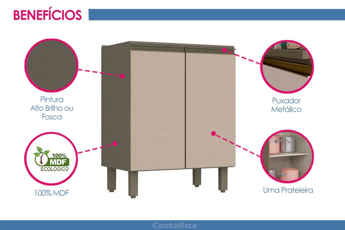 Balcão Cozinha Henn Connect c/2 Portas s/Tampo 60cm Balcão Cozinha Henn Connect c/2 Portas s/Tampo 60cm