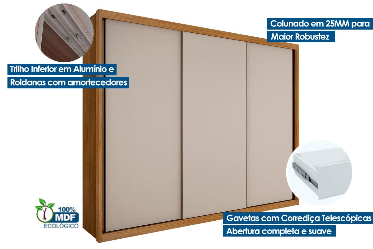Guarda Roupa Casal 3 Portas Correr Paradizzo/Palazzo N. Horizonte Guarda Roupa Casal 3 Portas Correr Paradizzo/Palazzo N. Horizonte