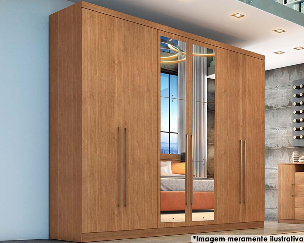 Guarda Roupa Casal 6 Portas c/Espelho 6Gavs Dello/Trento N. Horizonte
