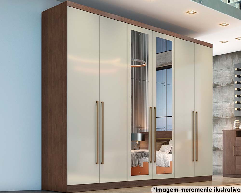 Guarda Roupa Casal 6 Portas c/Espelho 6Gavs Dello/Trento N. Horizonte