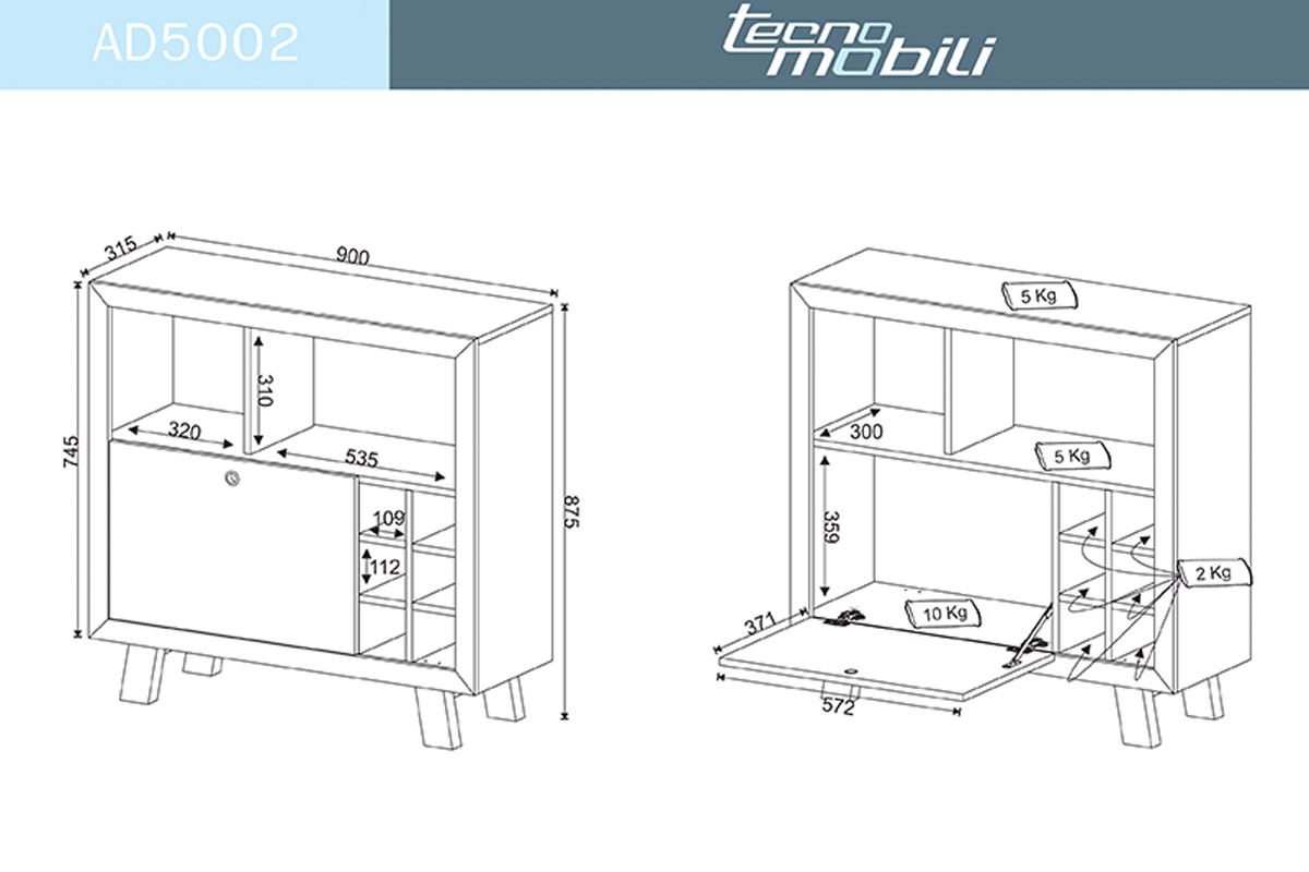 Bar de Sala Jantar AD5002 c/ 1 Porta e Adega p/ 6 Garrafas - Tecno Mobili Bar de Sala Jantar AD5002 c/ 1 Porta e Adega p/ 6 Garrafas - Tecno Mobili