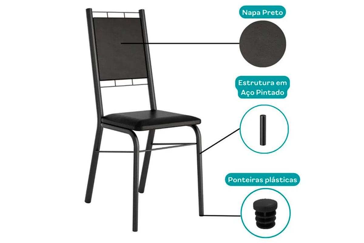 Cadeira Jantar 1724 Aço Kit 2 Uni Carraro Cadeira Jantar 1724 Aço Kit 2 Uni Carraro
