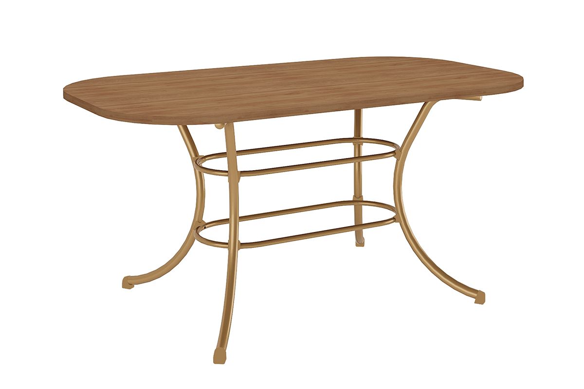 Mesa Jantar 1547 Aço c/Tampo Madeirado 160cm CarraroNoce/Dourado