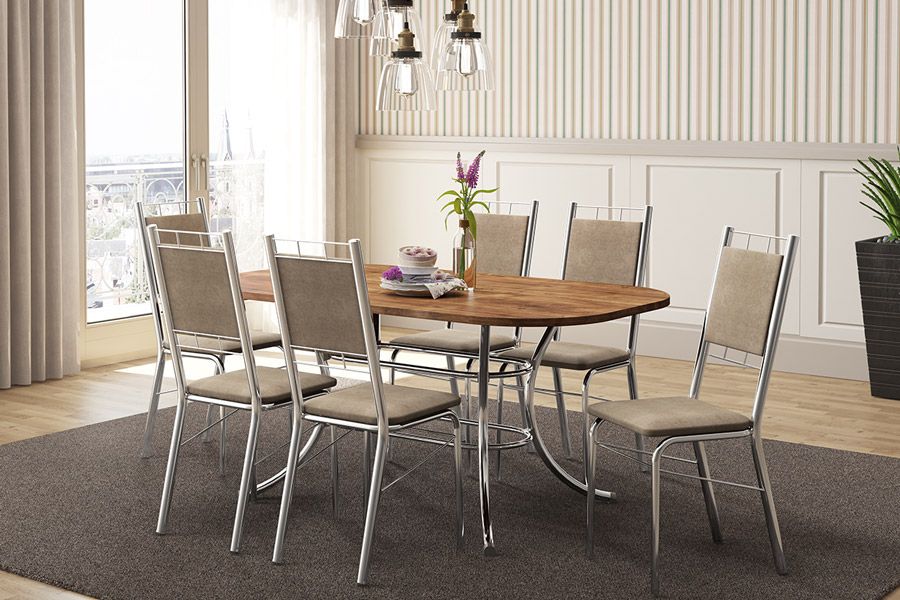 Mesa Jantar 1547 Aço c/Tampo Madeirado 160cm Carraro