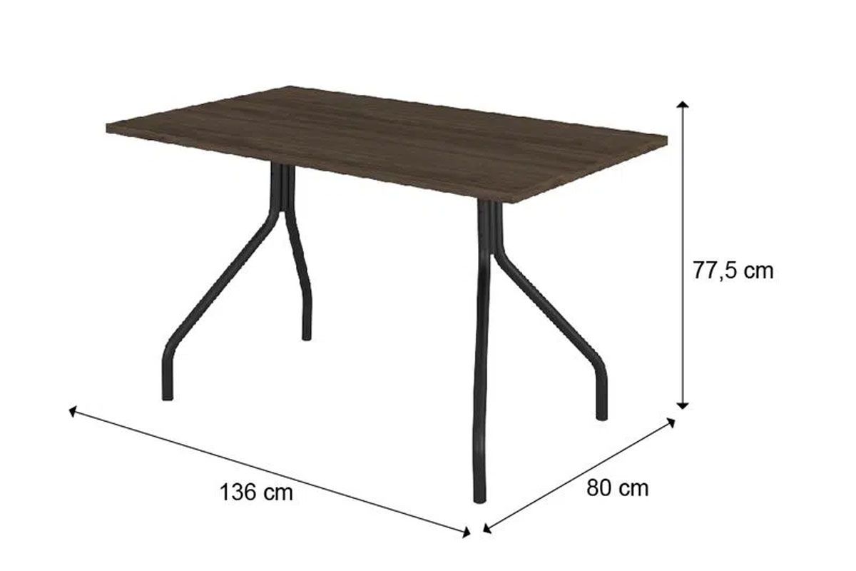Mesa Jantar 1556 Aço c/Tampo Madeirado 136x80cm Carraro