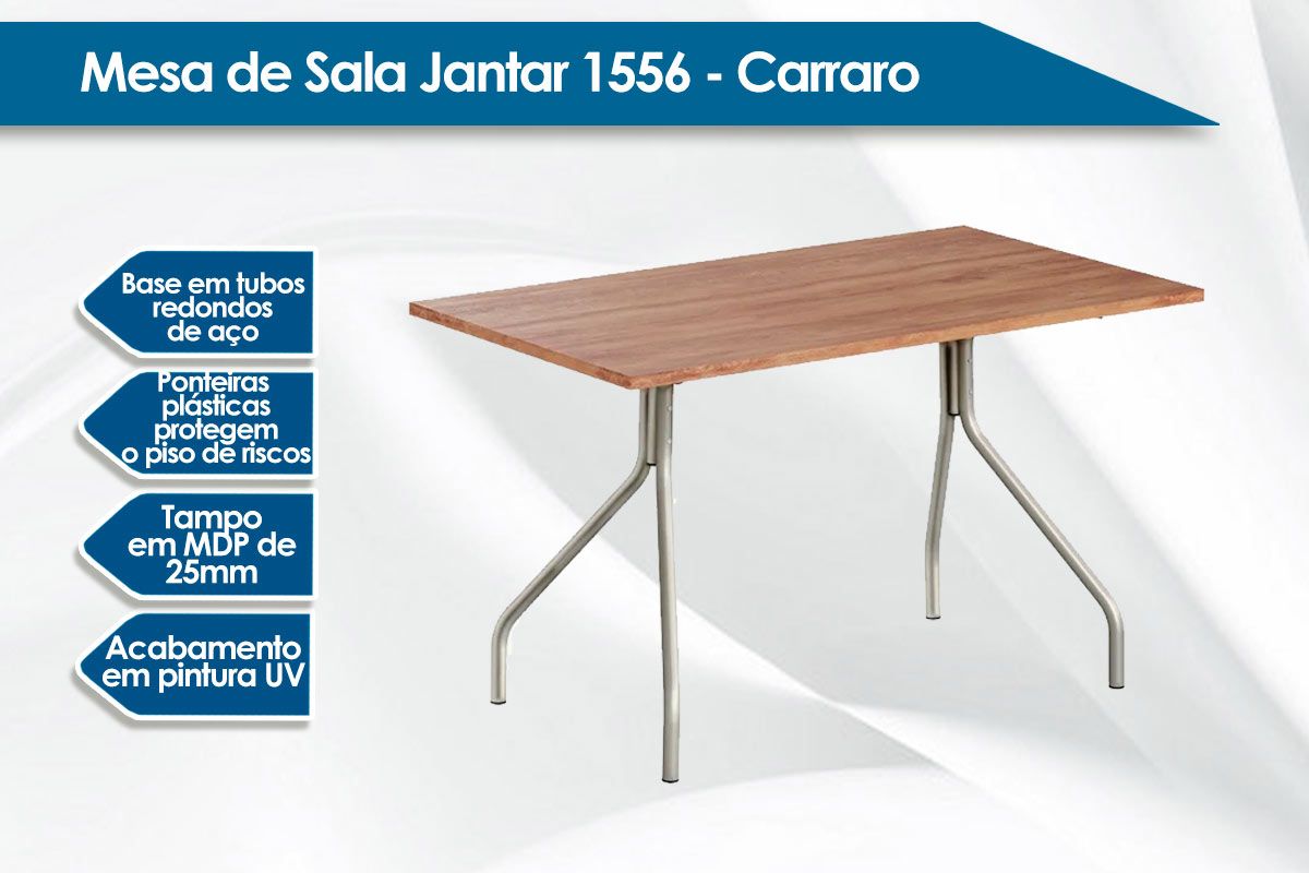 Mesa Jantar 1556 Aço c/Tampo Madeirado 136x80cm Carraro