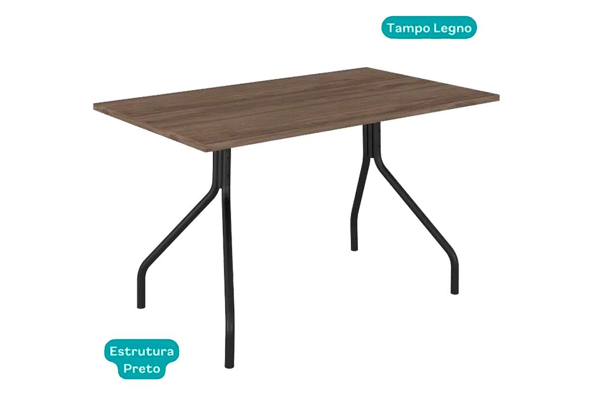 Mesa Jantar 1556 Aço c/Tampo Madeirado 136x80cm Carraro