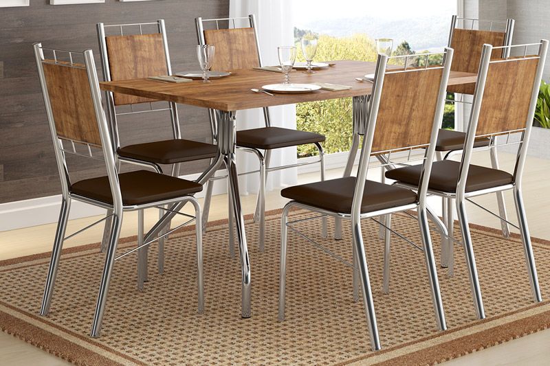 Mesa Jantar 1556 Aço c/Tampo Madeirado 136x80cm Carraro