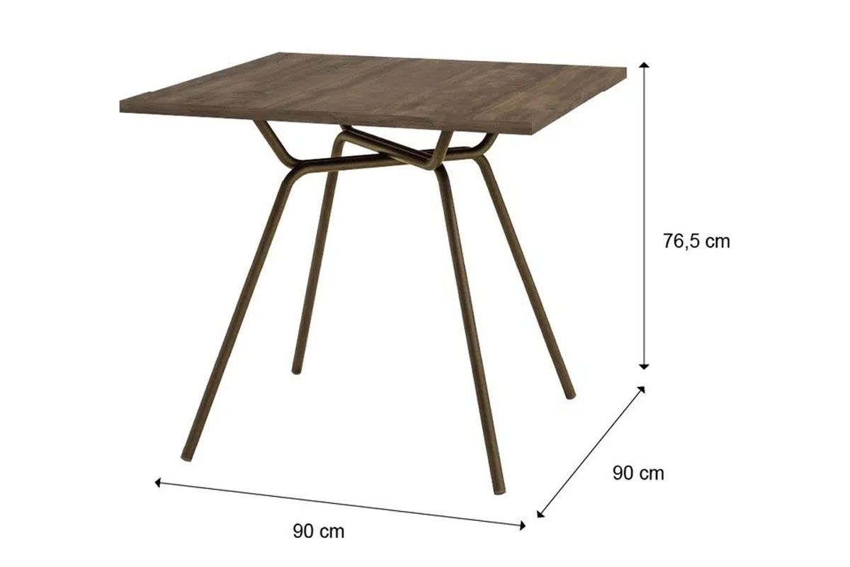 Mesa Jantar 1557 Aço c/Tampo Madeirado 90x90cm Carraro