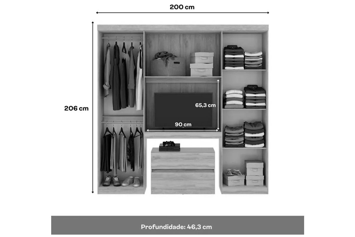 Guarda Roupa Casal 6 Portas e 2 Gavetas Porto 837 - Carraro