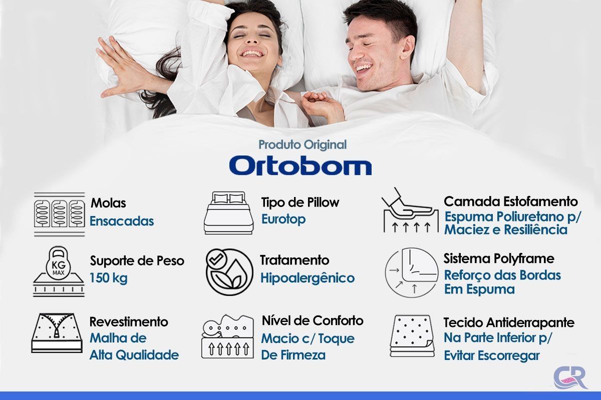 Cama Box CRC +Colchão Molas Elegant Ortobom