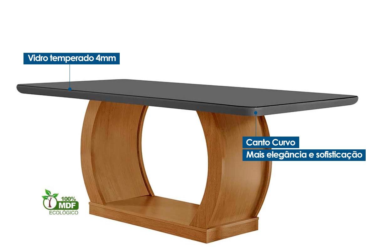 Mesa Jantar Jade c/Tampo MDF/Vidro 180cm Rufato Mesa Jantar Jade c/Tampo MDF/Vidro 180cm Rufato