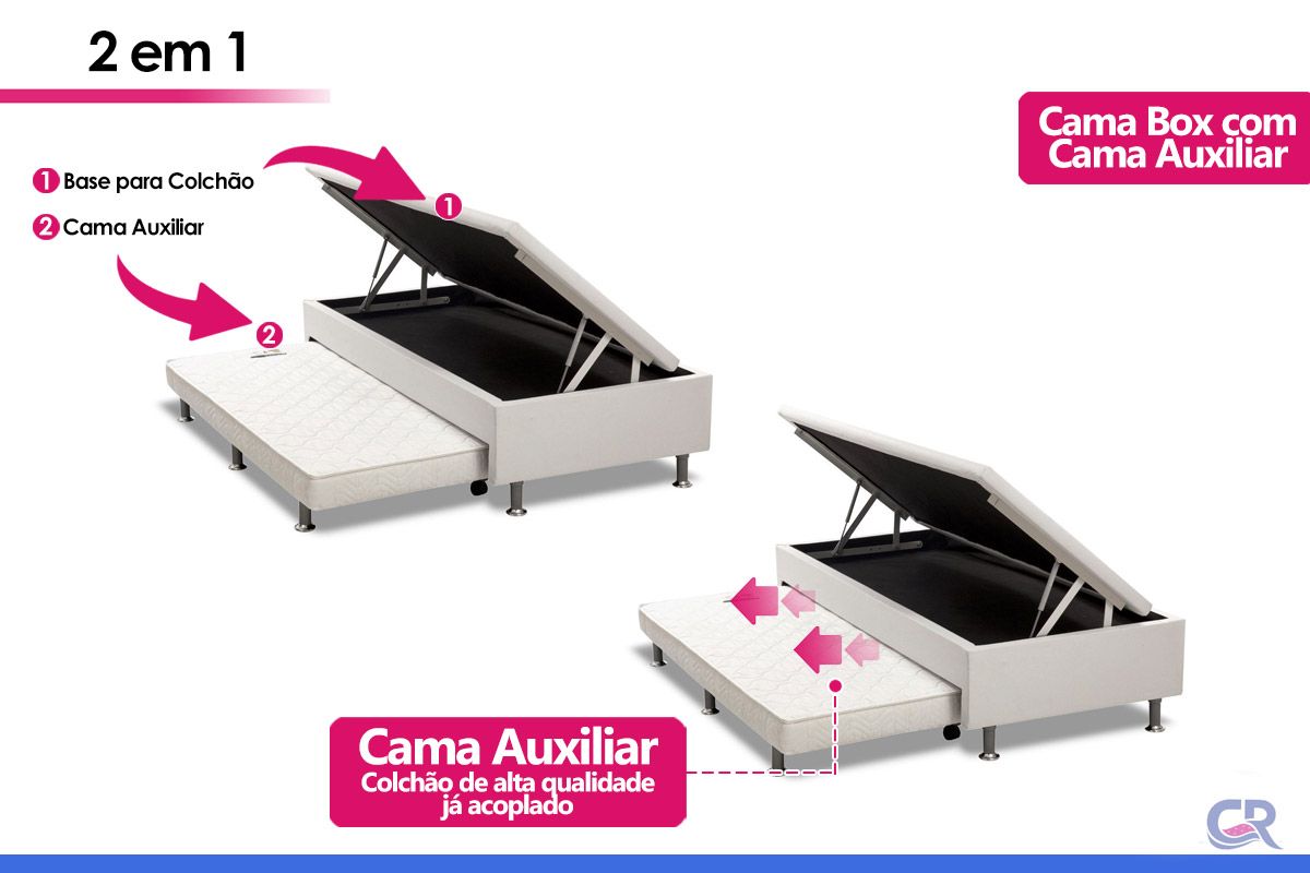 Cama Box Baú c/Auxiliar Ortobom Corano White